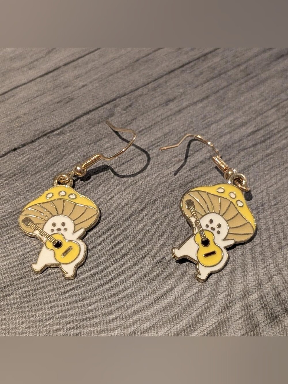 Yellow Mushroom Guitar Charm Earrings - Unbranded